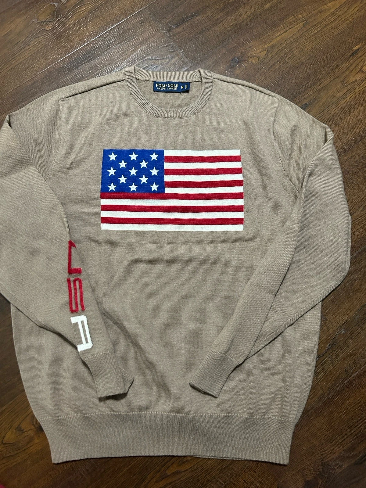 Vintage Polo Golf Ralph Lauren American Flag USA Wool (30%) Pullover Sweater M