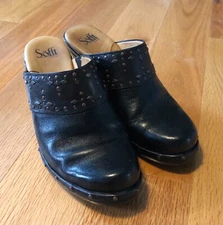 Sofft LAUREL Black Leather Copper Studded Clogs Mules Heels 8 1/2 8.5