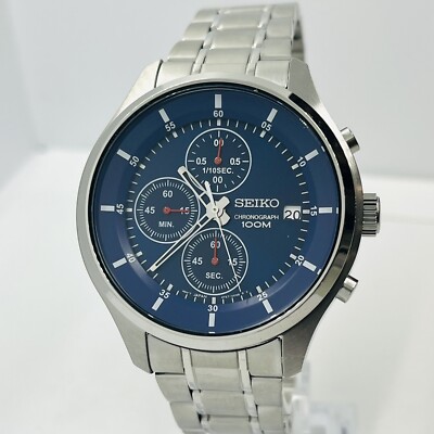 SEIKO 腕時計 Seiko Men's Chronograph Blue Dial 10ATM Stainless Steel