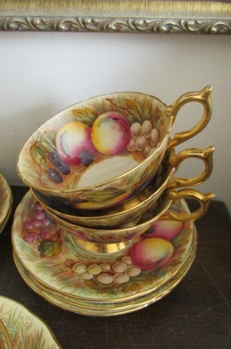Aynsley England Juego de 6 tazas de té y platillo fruta de huerto firmado D. Jones - Imagen 5 de 12