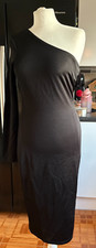 BNWT Ladies WAREHOUSE Stretchy RAVEN BLACK One Shoulder Occasion Party Dress 12