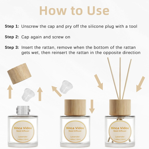 Reed Diffuser Set, Lavender & Vanilla Natural Scent Oil Diffusers with Sticks f - Picture 6 of 12