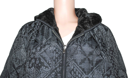 Susan Graver Reversible Quilted Woven & Plush Fleece Jacket,Black Medium A620230 - Picture 3 of 9