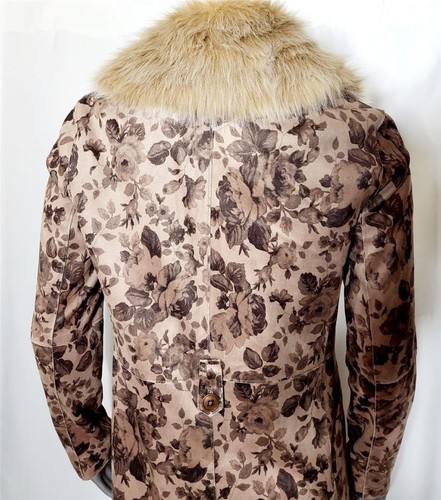 Abrigo plumero Anthropologie Elevenses talla 4 cuello de piel sintética marrón floral - Imagen 4 de 8