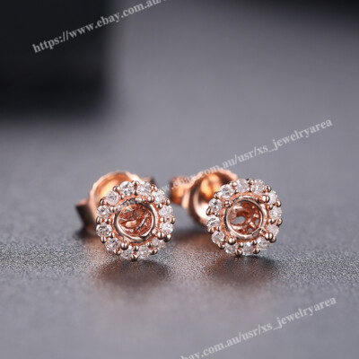 Semi Mount Round 3.3mm Earring Solid 10K Rose Gold Natural Diamond Polish Shank