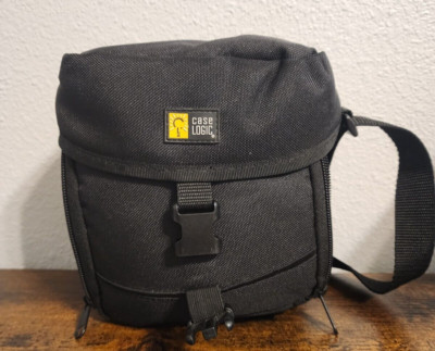 Black Case Logic Shoulder Bag Storage System Strap Camera. Blue Interior