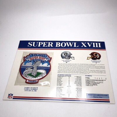 SUPER BOWL XVlll Raiders /Redskins 1984 Willabee Ward NFL Patch/Stats 9 X 12