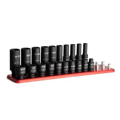 Capri Tools 1/4 in. Drive Shallow/Deep Impact Socket Set w/ Rail, SAE, 20-Piece