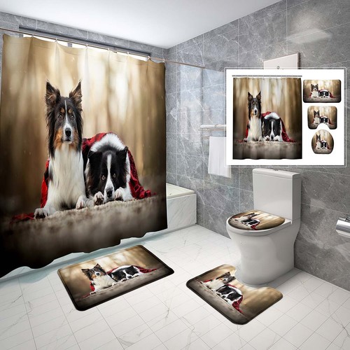 Border Collie Hund Duschvorhang rutschfest Badematte Toilettendeckel Bezug Badvorleger - Bild 18 von 41