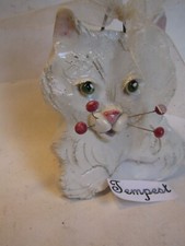 Tempest. Green-Eyed White WhimsiClay Cat ornament Handmade By Amy Lacombe  Pin
