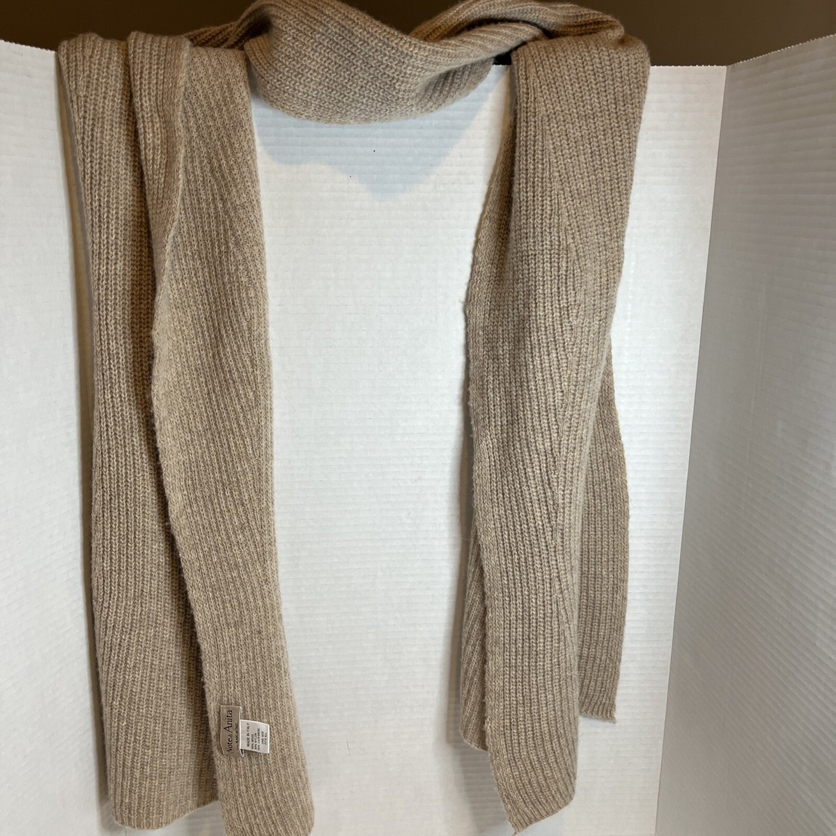 Ameri VINTAGE - なち HANG SCARF KNITブラウン Note di Anita Wool & Cashmere blend ribbed knit scarf Tan