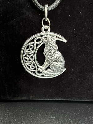 Handmade Faux Leather Gothic Wolf Howling At Moon Charm