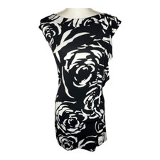 WHBM Size XS Black & White Floral Stretchy Mini Dress With Ruffle