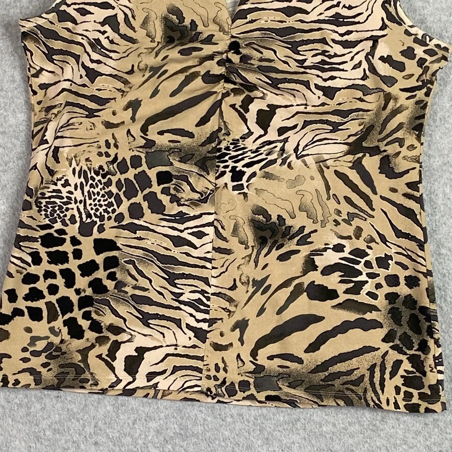 Josephine Chaus Top Womens XL Brown Animal Print V Neck Sleeveless Knit Pullover - Image 3 of 4