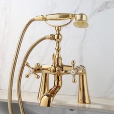Polished Gold Brass Deck Mounted Clawfoot Bathroom Tub Faucet with Hand Shower