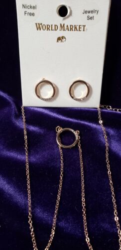 WORLD MARKET Golden Circle Earring and Necklace Set - Nickel free - Picture 1 of 5