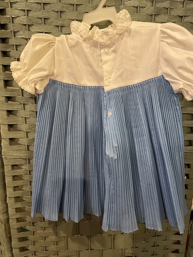 Vintage Children's 1940's Spring Dress Pleated Blue Lace Collar Size 3T - Picture 5 of 9