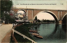 Old postcard Les Bords de la Marne seen under the Viaduct of Nogent (275001)