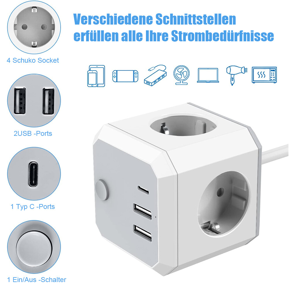 Mehrfachsteckdose Mit 3 Anschlüssen | Flachstecker & Drehbar | Ideal Für Reisen