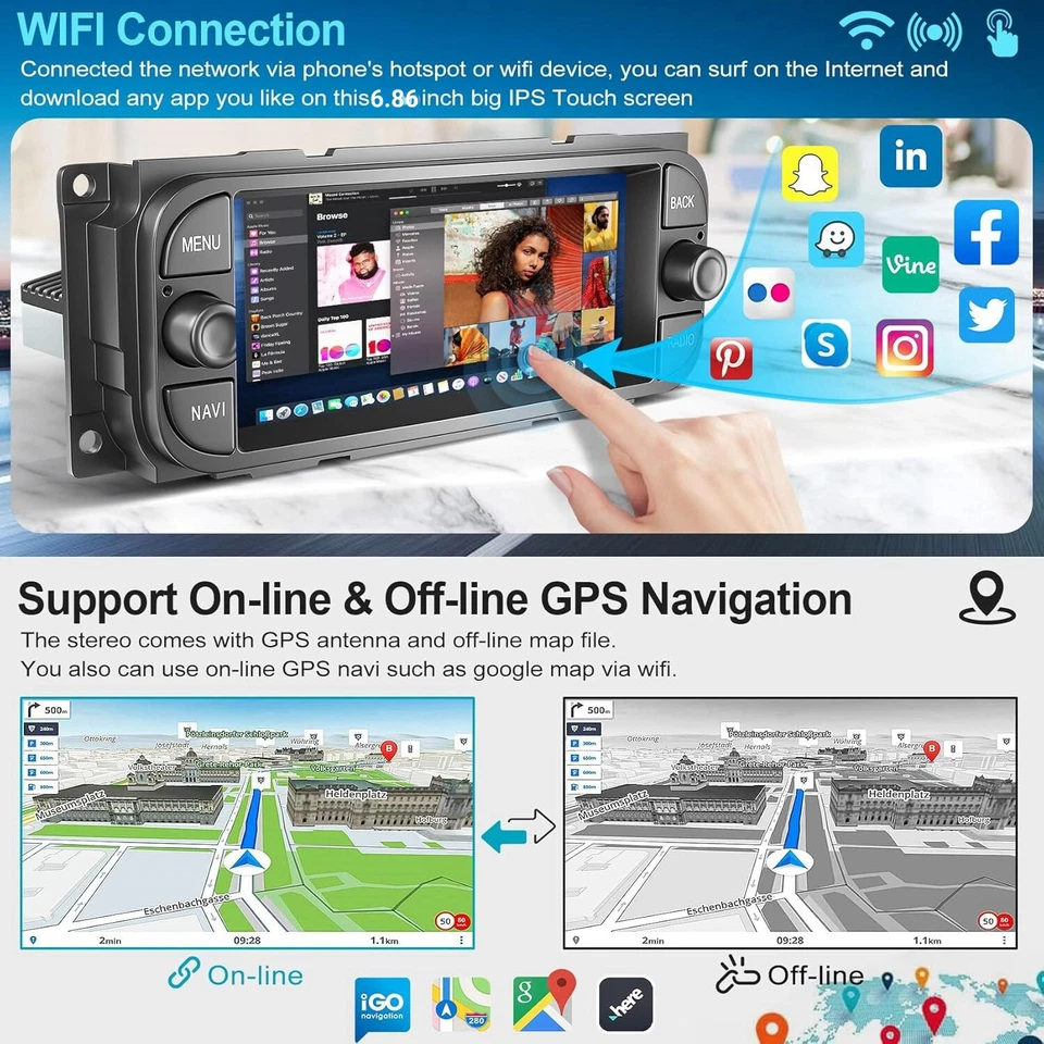 Car Stereo Radio CarPlay For 2003 2004 2005 Jeep Wrangler TJ Android 13 GPS Navi - Image 2 of 4