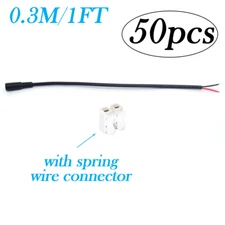 50pcs 0.3M/1FT Female Power Pigtail DC 5.5mm x 2.5mm 7A 18AWG 2-Pin Bare Wire