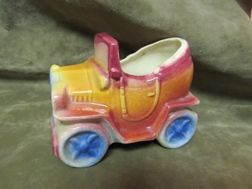 Vintage 1950's Shawnee Art Pottery Antique Car Design Small Planter Vase AS IS