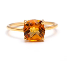 100 Natural Citrine Quartz Cushion Shape Ring 925 Sterling Silver Gold Jewelry