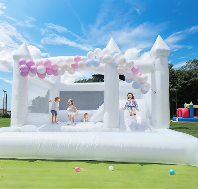 15x15FT Giant White Bounce House PVC Bouncy Castle Slide for Kids Outdoor Party