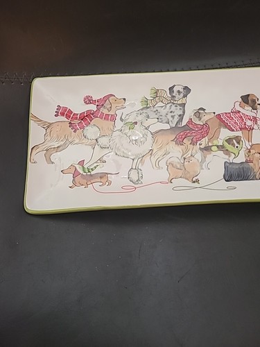 Park Avenue Puppies Christmas Serving Tray Platter Dogs Holiday Pier 1 One - Picture 2 of 7