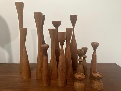 MCM Mid Century Denmark Solid Teak Wood Vintage Candle holders 16 pc ...