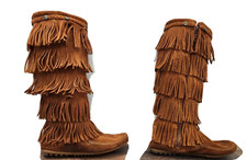 Minnetonka 1652 Moccasins Knee High Brown Suede 5 Tier Fringe Zip Boots Womens 8