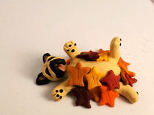 PUG FALL Autumn ROLLING IN LEAVES Miniature Figurine HAND MADE Pug Miniature