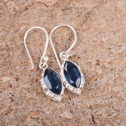 Pendiente de joyería hecho a mano de piedra preciosa de topacio azul de Londres 925