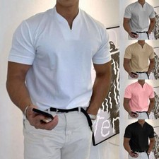 Mens Short Sleeve Summer Blouse Tops Linen Shirts Shirt Solid Loose Casual