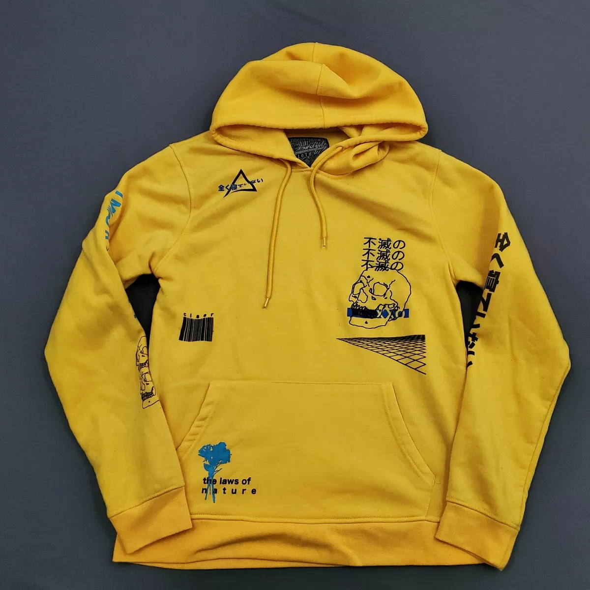 Brooklyn Cloth Sweater Mens M Long Sleeve Laws of Nature Skull Hoodie Yellow