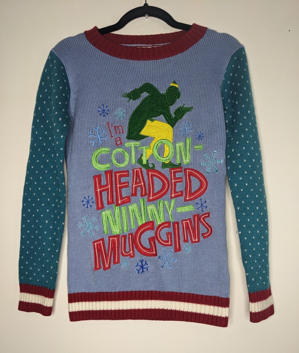 Elf The Movie Stitched Christmas Sweater Cotton Headed Ninny Muggins  Women's S