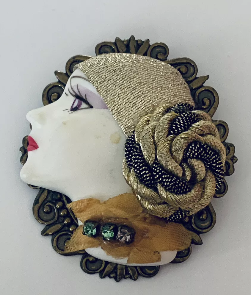 Lady head face best sale brooch