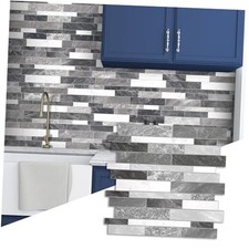 10-Sheet Peel and Stick Backsplash Stone 11.3x11.1x0.12inch 10pcs Grey Mixed