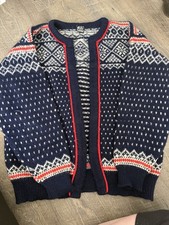 Dale of Norway Fair Isle Wool Knit Cardigan Sweater Blue White Red L