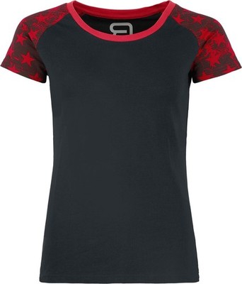 RED by EMP Damen schwarz/rotes T-Shirt mit Raglanärmeln