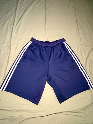 adidas Primeblue Men's 3-Stripe Training Shorts Blue/White Zip Pockets M