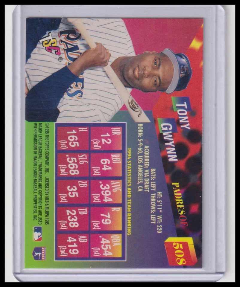 1995 Stadium Club #508 Tony Gwynn - Image 2 of 2