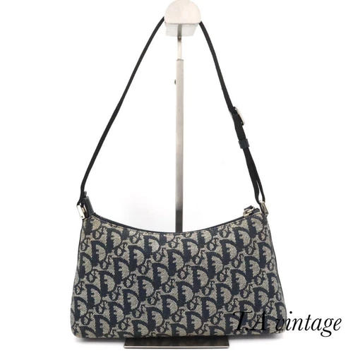 Sac à main trotteur Christian Dior toile marine occasion authentique