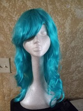 Long Wavy Cosplay or LARP Heat Resistant Synthetic Fiber Wig in Turquoise