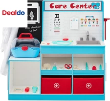Pretend Play Doctor'S Office, Wooden Medical Center Toy Set for Kids W/Carrying