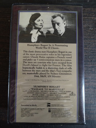Rare Key Video Turns The Spotlight Bogart Passage to Marseille VHS Clamshell - Picture 2 of 3