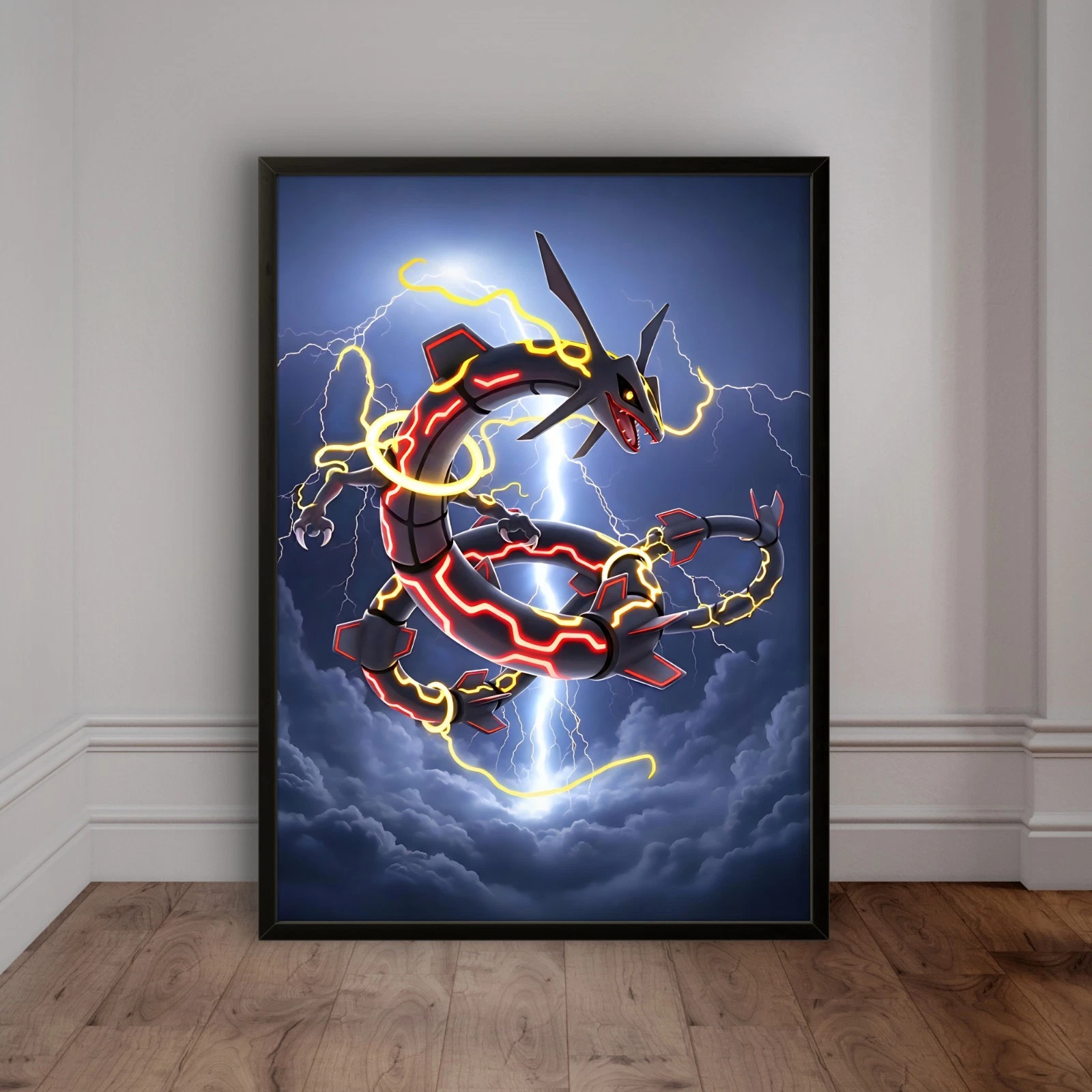 Shiny Rayquaza Lightning Pokémon Wall Art Canvas Decor Gift Idea Portrait Anime