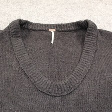 Free People Black Oversized V-Neck Knit Sweater Large Slouchy Pullover