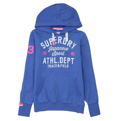Superdry Damen Pullover Hoodie blau Gr. M Track & Field Grafik