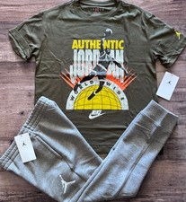 NWT Nike Air Jordan Boys YSM Gray/Khaki Green/White Jogger Pants Set Small
